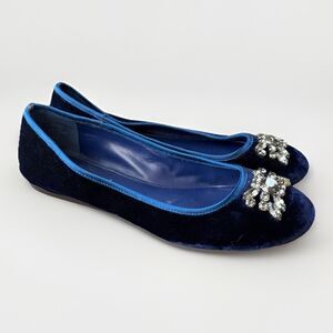 Lauren Ralph Lauren Adelisa Ballet Flats Blue Velvet Rhinestone Size 8.5 Shoes
